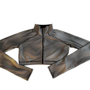 Puma Black and White Cropped Monochrome Geometric Sport Jacket - Large